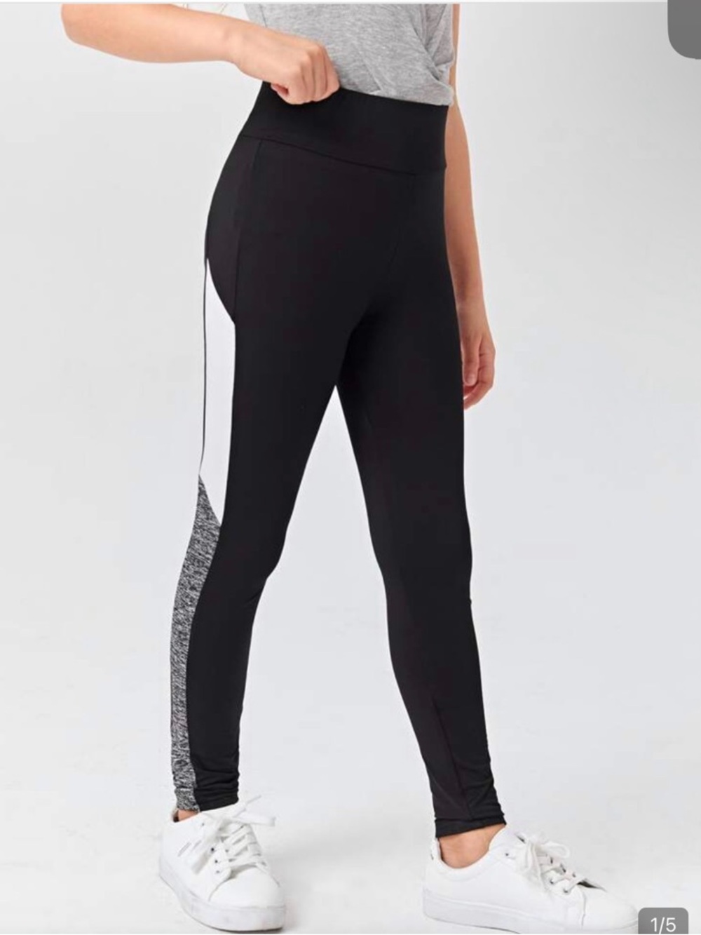SHEIN, 2 pairs White & Gray Colorblock and solid black High-Waist Kids Leggings